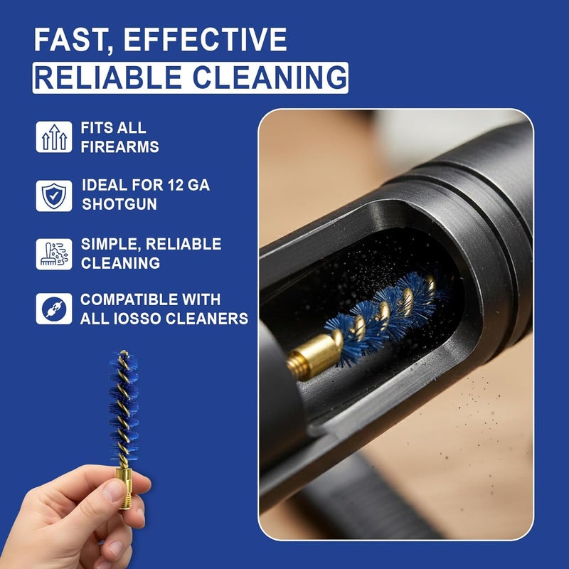 Iosso Premium Bore Brush – Blue Synthetic Fiber – Durable, Long-Lasting Tool for Gun Maintenance – Made in USA Bore Cleaning Brush (.12 GA. Shotgun BORE Brush) - Image 4